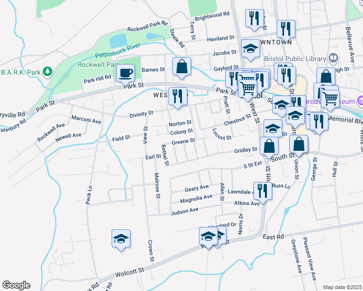 map of restaurants, bars, coffee shops, grocery stores, and more near 6 Edgewood Street in Bristol