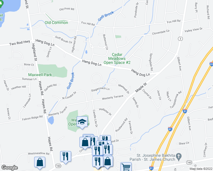 map of restaurants, bars, coffee shops, grocery stores, and more near 37 Maxwell Drive in Rocky Hill