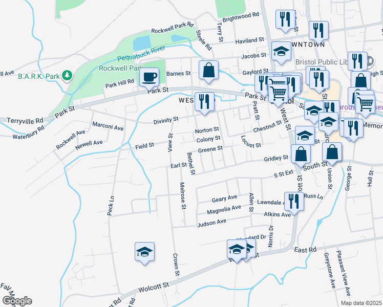 map of restaurants, bars, coffee shops, grocery stores, and more near 207 Greene Street in Bristol