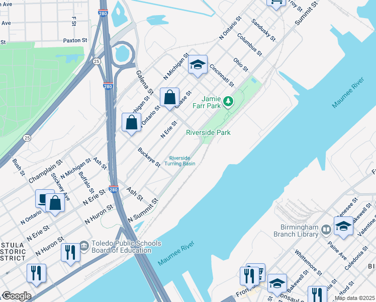 map of restaurants, bars, coffee shops, grocery stores, and more near 1965 North Summit Street in Toledo