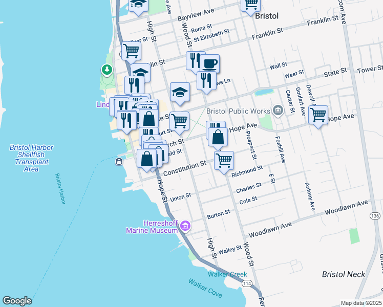 map of restaurants, bars, coffee shops, grocery stores, and more near 190 High Street in Bristol