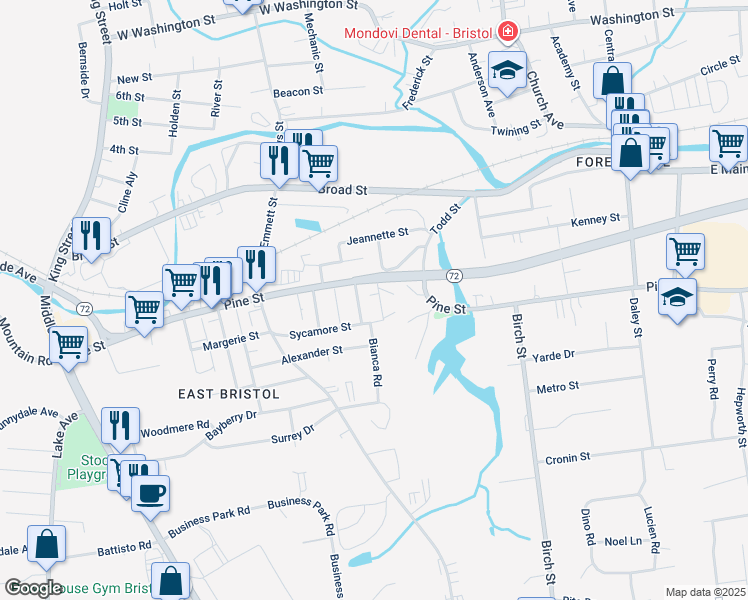 map of restaurants, bars, coffee shops, grocery stores, and more near 22 Evergreen Street in Bristol