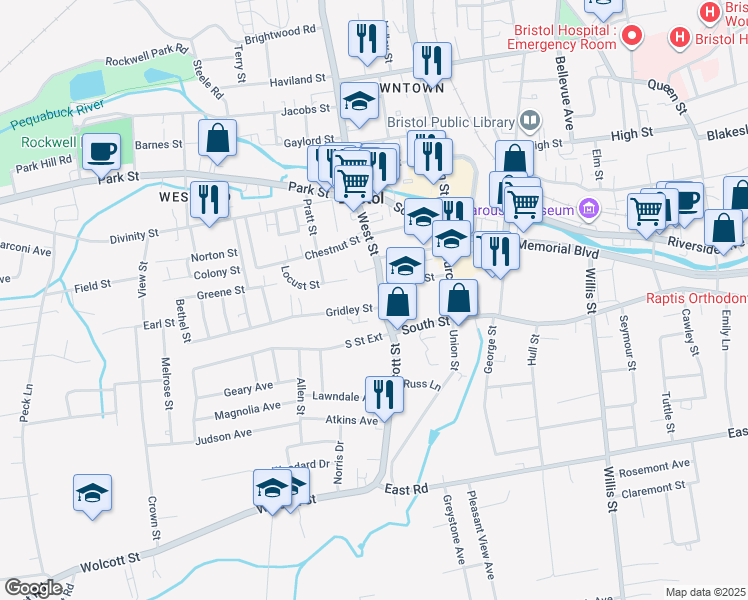 map of restaurants, bars, coffee shops, grocery stores, and more near 40 West Street in Bristol
