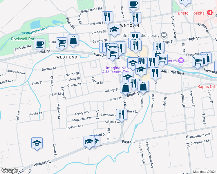 map of restaurants, bars, coffee shops, grocery stores, and more near 30 Gridley Street in Bristol