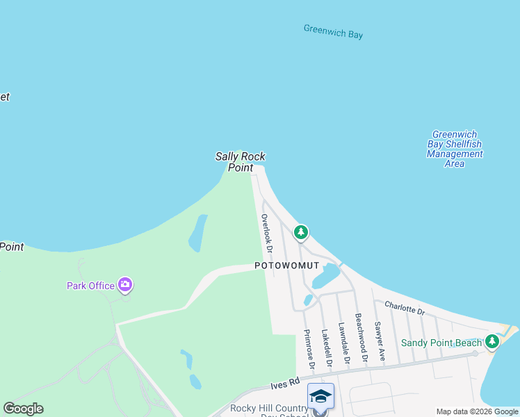 map of restaurants, bars, coffee shops, grocery stores, and more near 69 Overlook Drive in East Greenwich