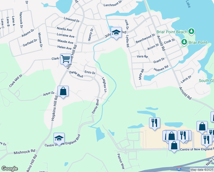 map of restaurants, bars, coffee shops, grocery stores, and more near 28 Leighas Lane in Coventry