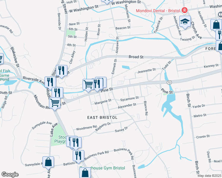 map of restaurants, bars, coffee shops, grocery stores, and more near 228 Pine St in Bristol