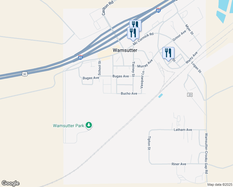 map of restaurants, bars, coffee shops, grocery stores, and more near Bucho Avenue in Wamsutter