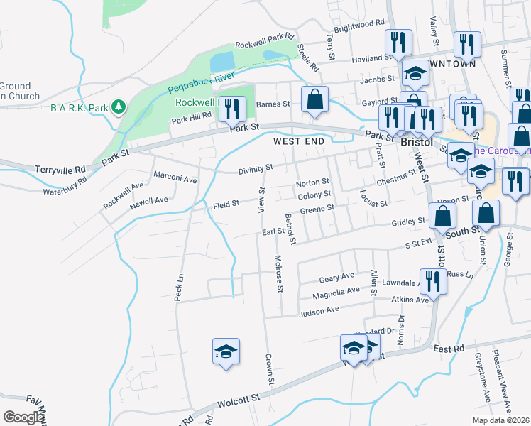 map of restaurants, bars, coffee shops, grocery stores, and more near 71 View Street in Bristol