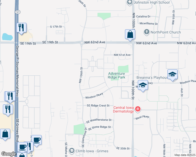 map of restaurants, bars, coffee shops, grocery stores, and more near 10318 Stonecrest Drive in Johnston
