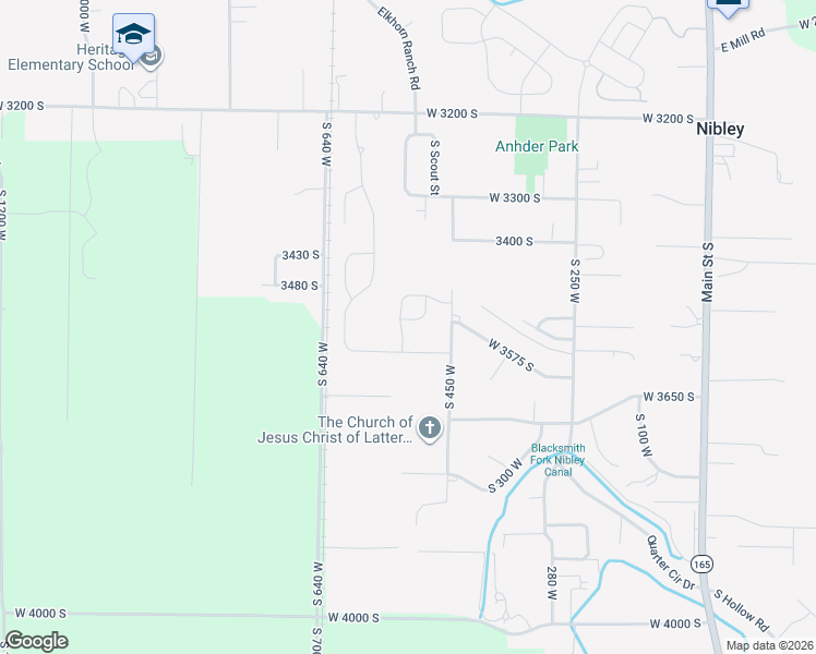 map of restaurants, bars, coffee shops, grocery stores, and more near 3586 South 450 West in Nibley