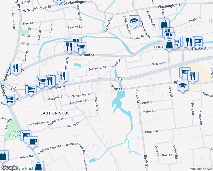 map of restaurants, bars, coffee shops, grocery stores, and more near 424 Pine Street in Bristol