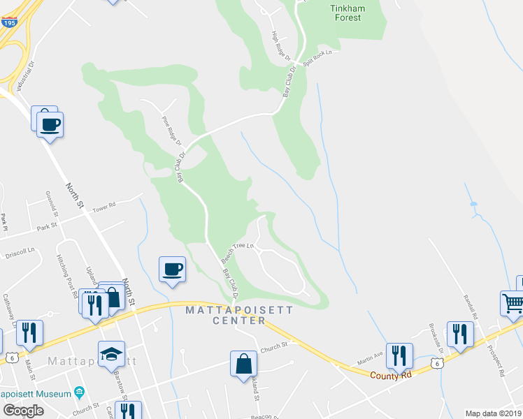 map of restaurants, bars, coffee shops, grocery stores, and more near 9 Beech Tree Lane in Mattapoisett