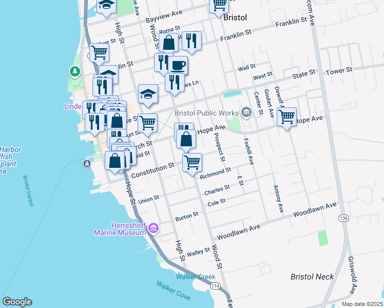 map of restaurants, bars, coffee shops, grocery stores, and more near 11 Catherine Street in Bristol