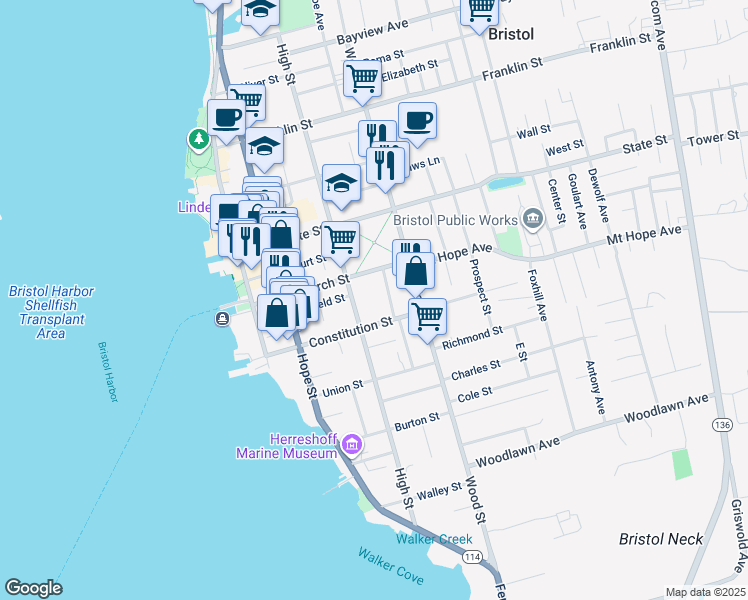 map of restaurants, bars, coffee shops, grocery stores, and more near 190 High Street in Bristol