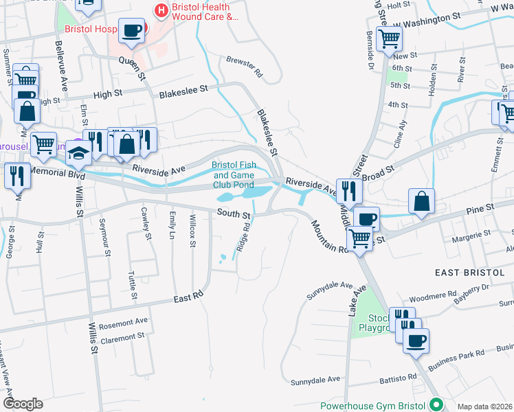 map of restaurants, bars, coffee shops, grocery stores, and more near 54 Downs Street in Bristol