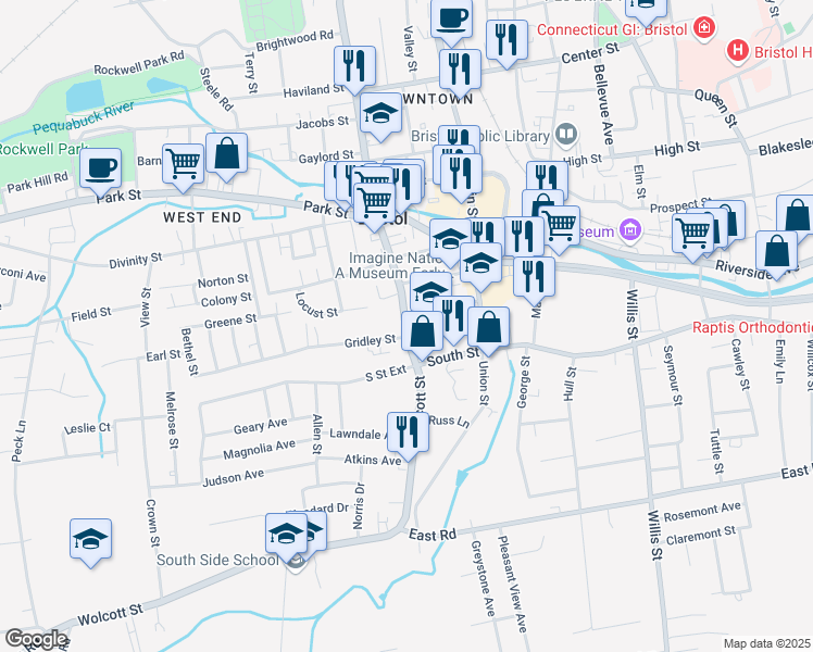 map of restaurants, bars, coffee shops, grocery stores, and more near 40 West Street in Bristol