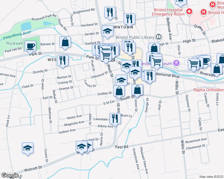 map of restaurants, bars, coffee shops, grocery stores, and more near 40 West Street in Bristol