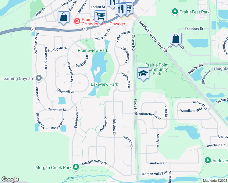 map of restaurants, bars, coffee shops, grocery stores, and more near 204 Isleview Dr in Oswego