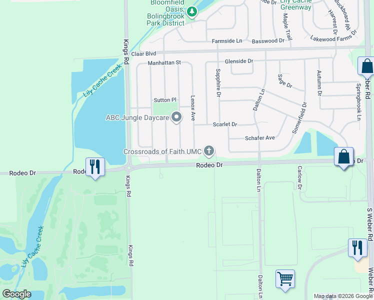map of restaurants, bars, coffee shops, grocery stores, and more near 1586 Arlington Street in Bolingbrook