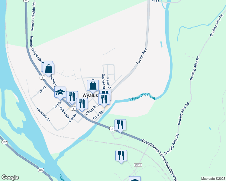 map of restaurants, bars, coffee shops, grocery stores, and more near 28 Taylor Avenue in Wyalusing