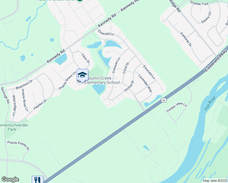 map of restaurants, bars, coffee shops, grocery stores, and more near 1426 Crimson Lane in Yorkville