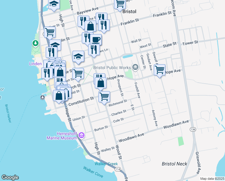 map of restaurants, bars, coffee shops, grocery stores, and more near 40 Catherine Street in Bristol