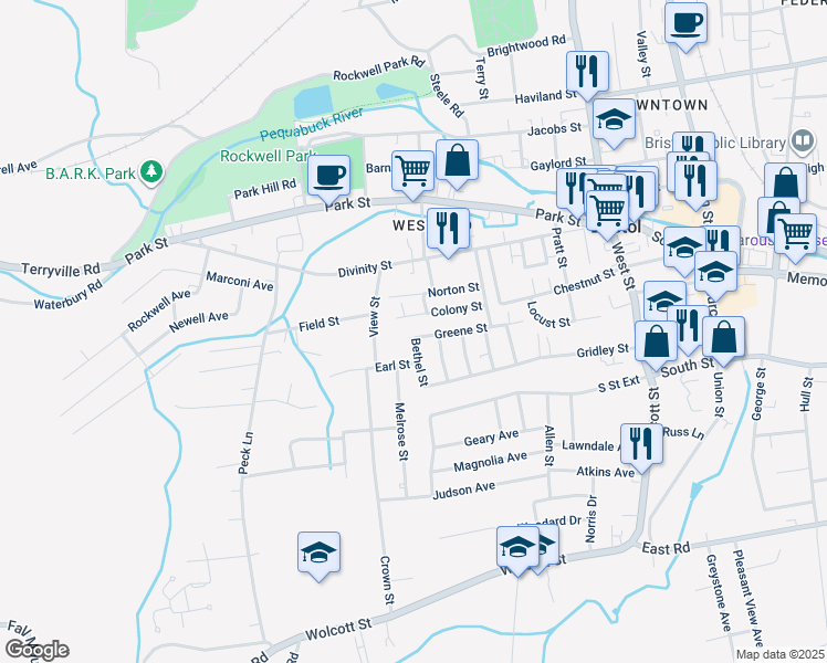 map of restaurants, bars, coffee shops, grocery stores, and more near 207 Greene Street in Bristol