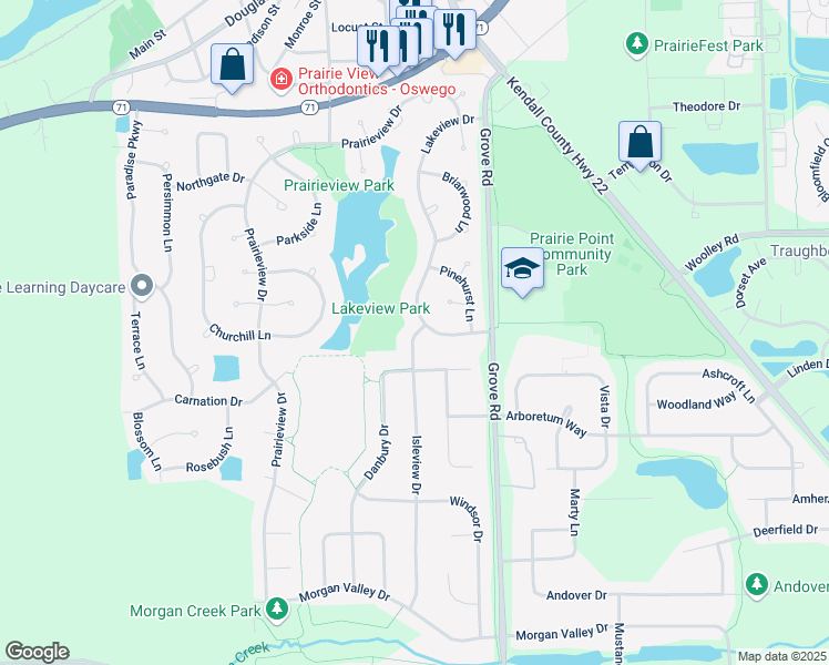 map of restaurants, bars, coffee shops, grocery stores, and more near 204 Isleview Drive in Oswego