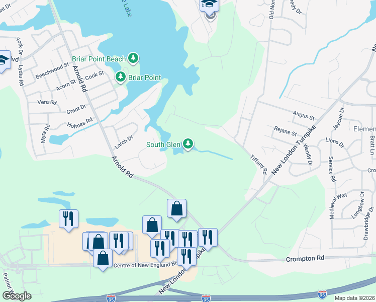 map of restaurants, bars, coffee shops, grocery stores, and more near 10 South Glen Drive in Coventry