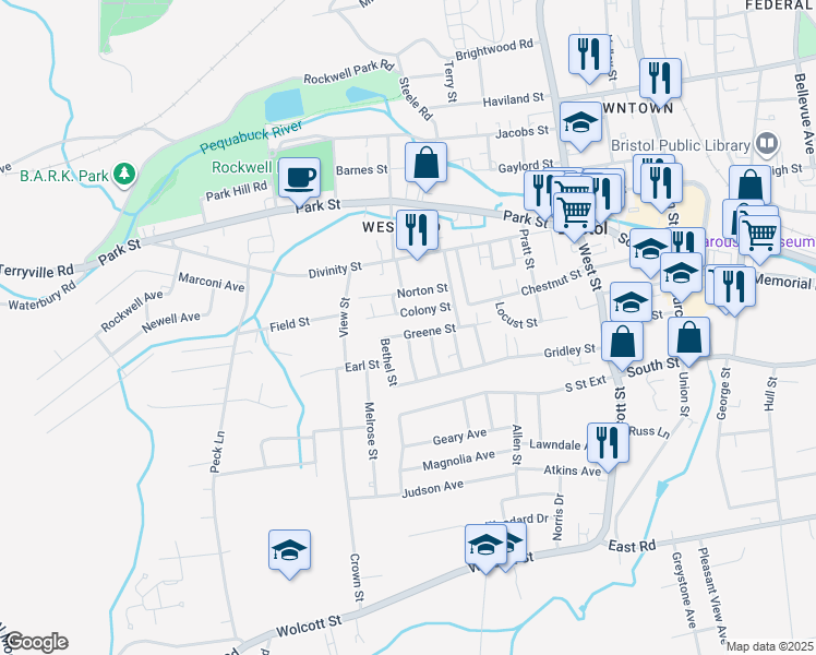 map of restaurants, bars, coffee shops, grocery stores, and more near 6 Edgewood Street in Bristol