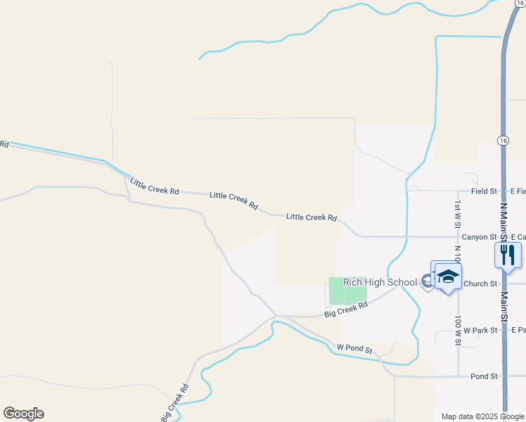 map of restaurants, bars, coffee shops, grocery stores, and more near Little Creek Road in Randolph