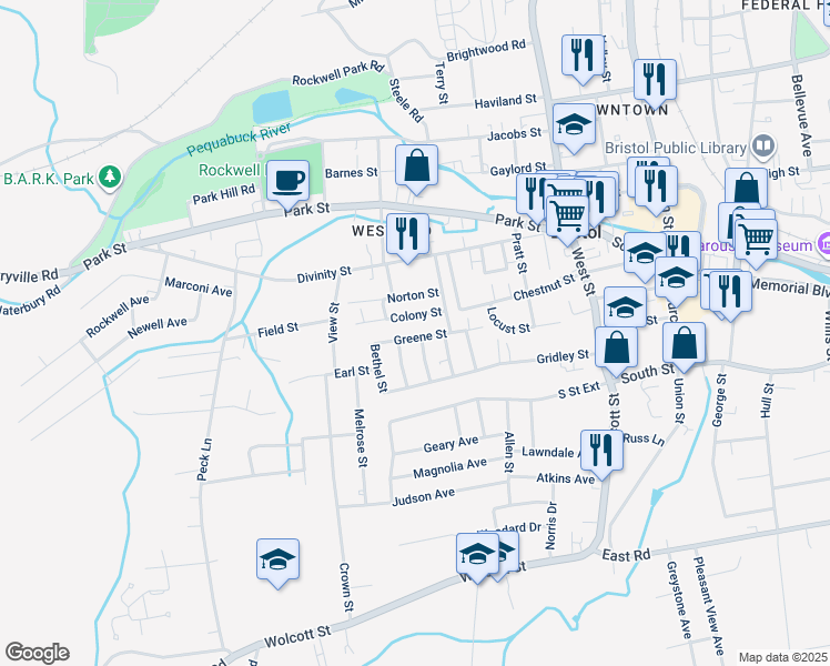 map of restaurants, bars, coffee shops, grocery stores, and more near 168 Greene Street in Bristol