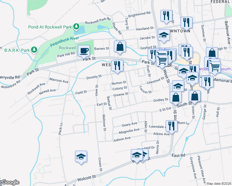 map of restaurants, bars, coffee shops, grocery stores, and more near 6 Edgewood Street in Bristol