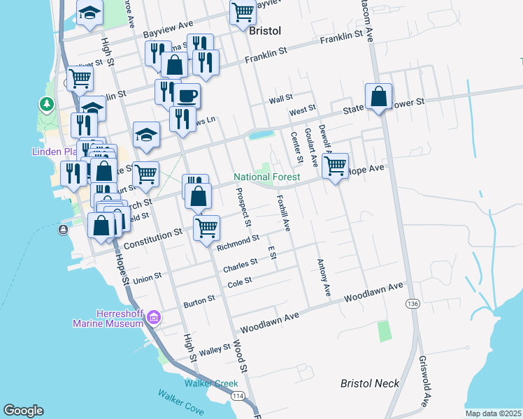 map of restaurants, bars, coffee shops, grocery stores, and more near 62 Catherine Street in Bristol