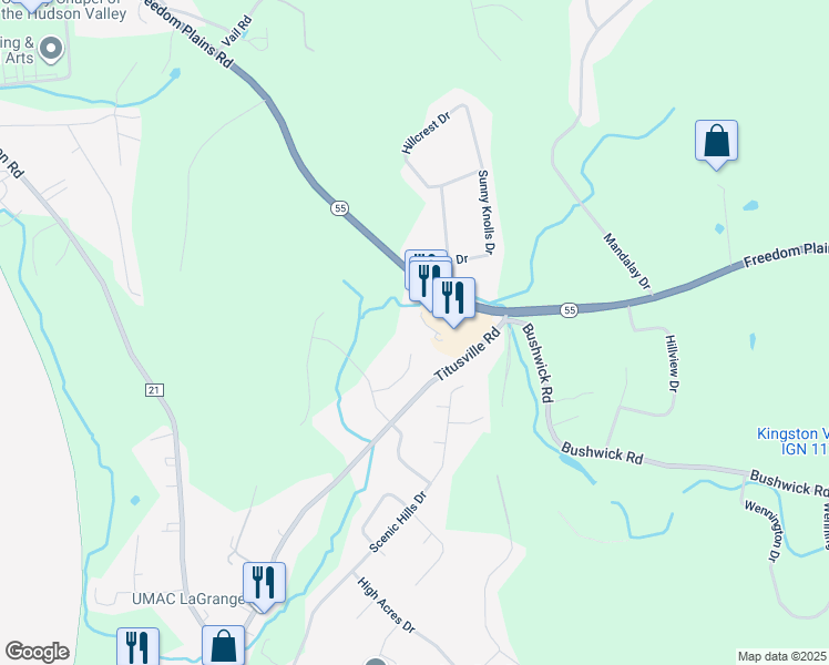 map of restaurants, bars, coffee shops, grocery stores, and more near 16 Locust Crest Court in Poughkeepsie