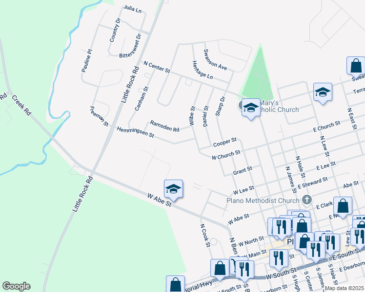 map of restaurants, bars, coffee shops, grocery stores, and more near 525 Hemmingsen Street in Plano