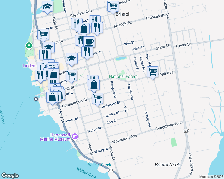 map of restaurants, bars, coffee shops, grocery stores, and more near 40 Catherine Street in Bristol