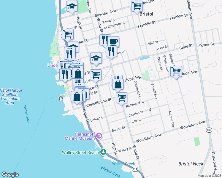 map of restaurants, bars, coffee shops, grocery stores, and more near 12 Pearse Avenue in Bristol