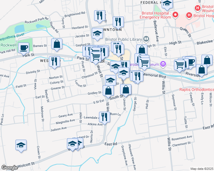 map of restaurants, bars, coffee shops, grocery stores, and more near 40 West Street in Bristol