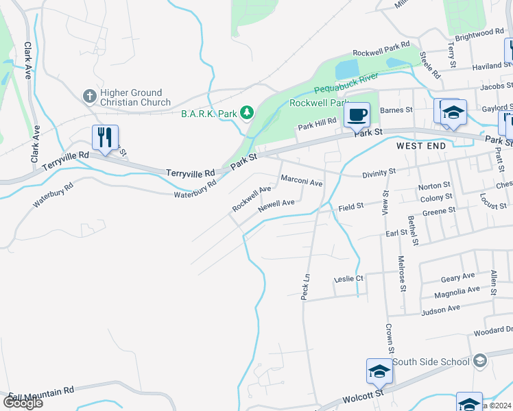 map of restaurants, bars, coffee shops, grocery stores, and more near 93 Newell Avenue in Bristol
