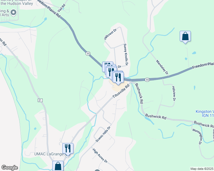 map of restaurants, bars, coffee shops, grocery stores, and more near 5 Locust Crest Court in Poughkeepsie