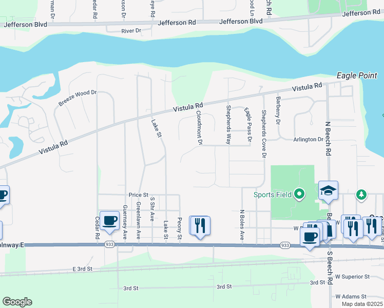 map of restaurants, bars, coffee shops, grocery stores, and more near 1601-1699 Big Sky Ct in Osceola