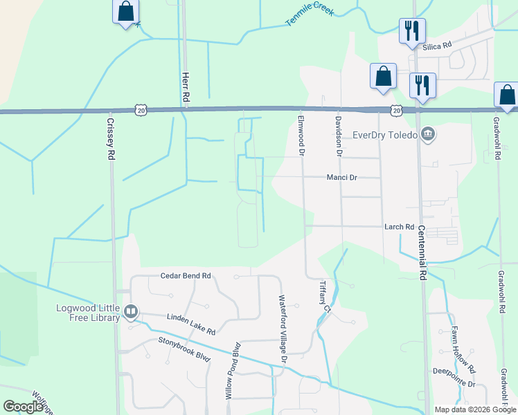 map of restaurants, bars, coffee shops, grocery stores, and more near 2742 Persimmon Drive in Sylvania