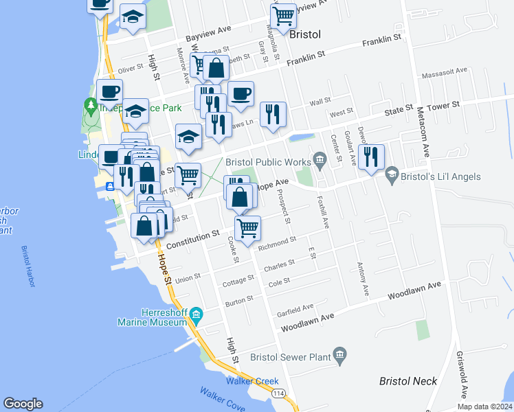 map of restaurants, bars, coffee shops, grocery stores, and more near 11 Catherine Street in Bristol