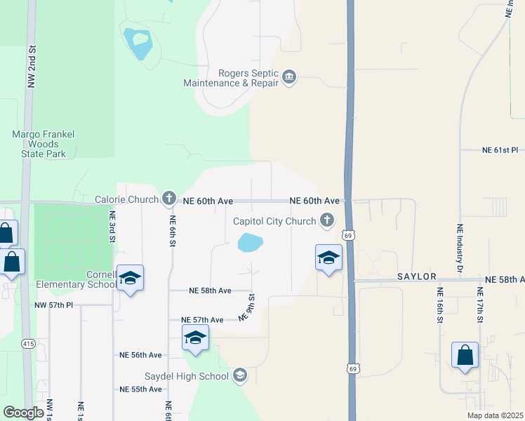 map of restaurants, bars, coffee shops, grocery stores, and more near 1001 Northeast 60th Avenue in Des Moines