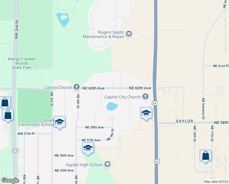 map of restaurants, bars, coffee shops, grocery stores, and more near 1001 Northeast 60th Avenue in Des Moines