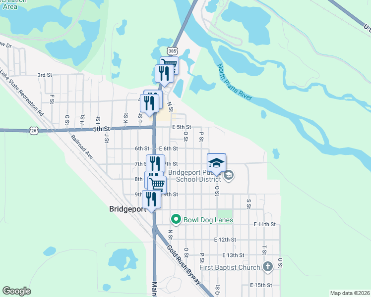 map of restaurants, bars, coffee shops, grocery stores, and more near 600 O Street in Bridgeport