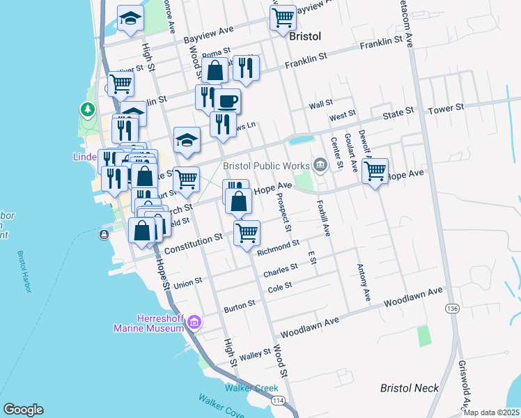 map of restaurants, bars, coffee shops, grocery stores, and more near 11 Siegel Street in Bristol