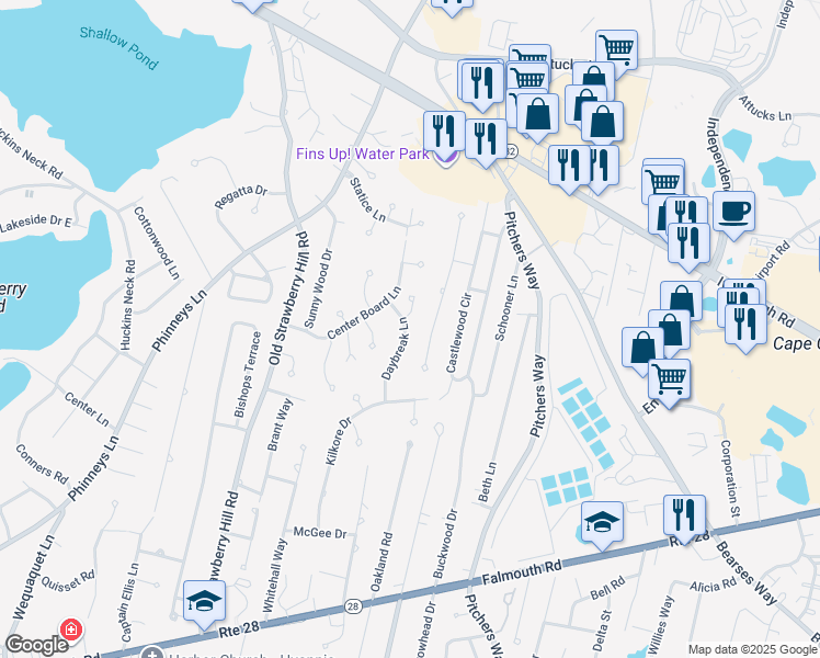 map of restaurants, bars, coffee shops, grocery stores, and more near 53 Daybreak Lane in Barnstable